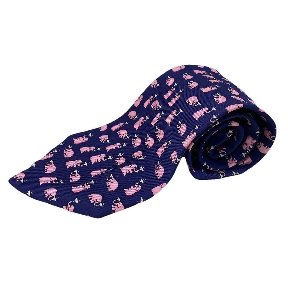 ALYNN Men's Necktie Limited Edition Pink Elephant Martini Glass Silk Tie 58x3.75